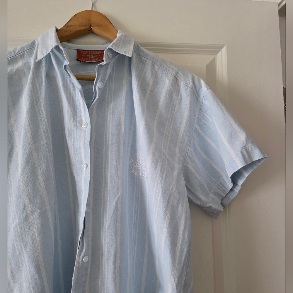 Vintage Best American Clothing Co Striped Chambry Denim Shortsleeve Wmns L
